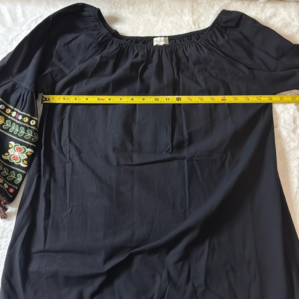 Velzera Black Boho Embroidered Tassel Trim Tunic Blouse- size L - Picture 14 of 16